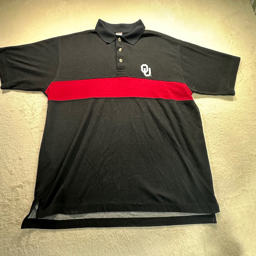 Vintage Russell Athletic Oklahoma Sooners OU Polo Shirt Black Red Mens Large